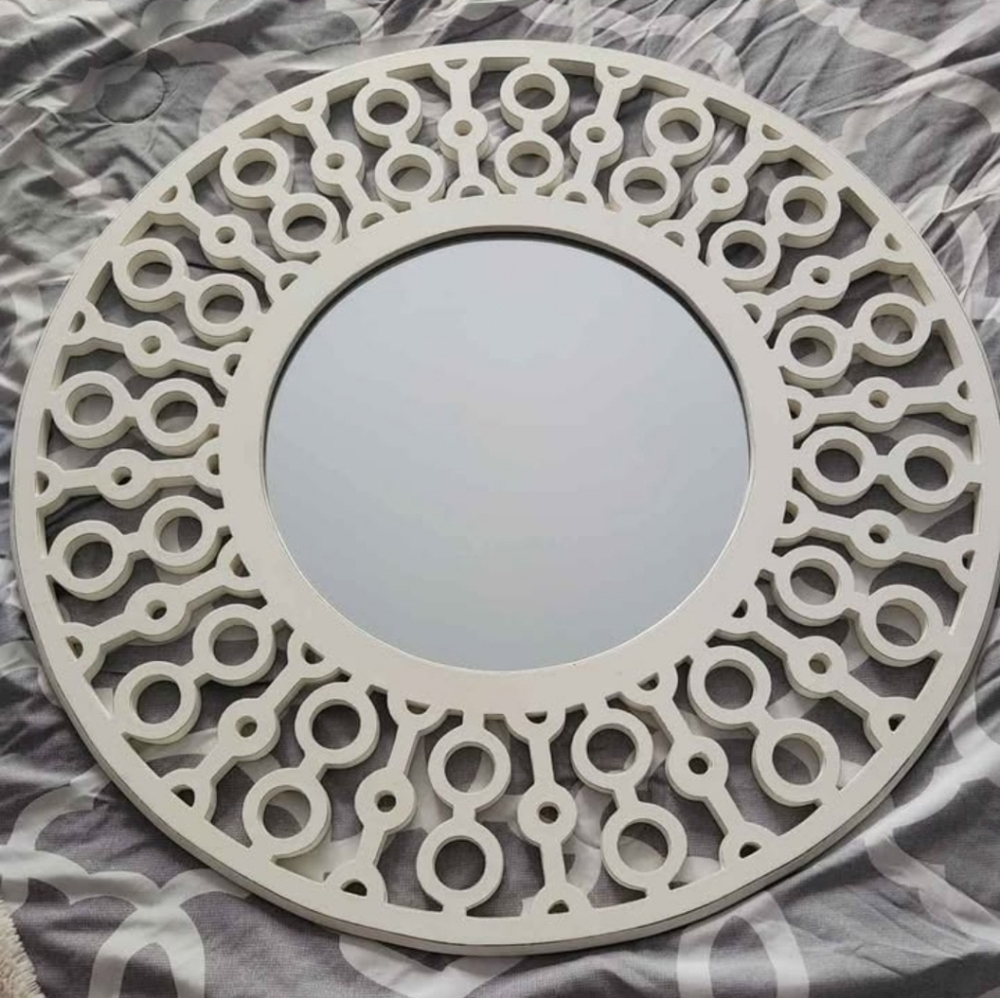 Elegant White Circular Wall Mirror